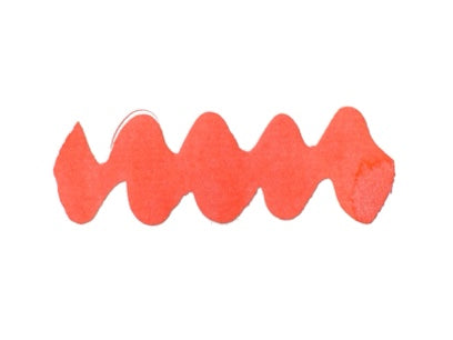 Wavy coral line on a white background. Diamine Coral Blaze Forever Ink fountain pen ink colour swatch.