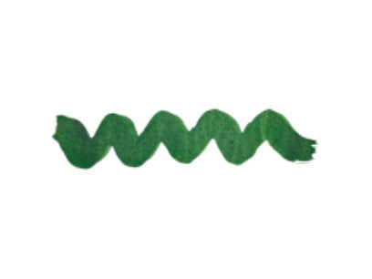 Wavy green line on a white background. Diamine Emerald calligraphy and drawing ink colour swatch.
