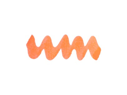 Wavy orange coral line on a white background. Diamine Fruit Cocktail fountain pen ink colour swatch.