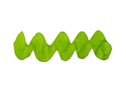 Wavy green line on a white background. Diamine Hyper Green Forever Ink fountain pen ink colour swatch.