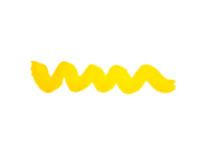 Wavy yellow line on a white background. Diamine Lemon Yellow calligraphy and drawing ink colour swatch.