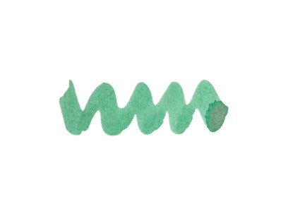 Wavy green line on a white background. Diamine Mint Twist fountain pen ink colour swatch.