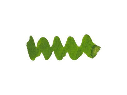 Wavy green line on a white background. Diamine Pine Needle fountain pen ink colour swatch.